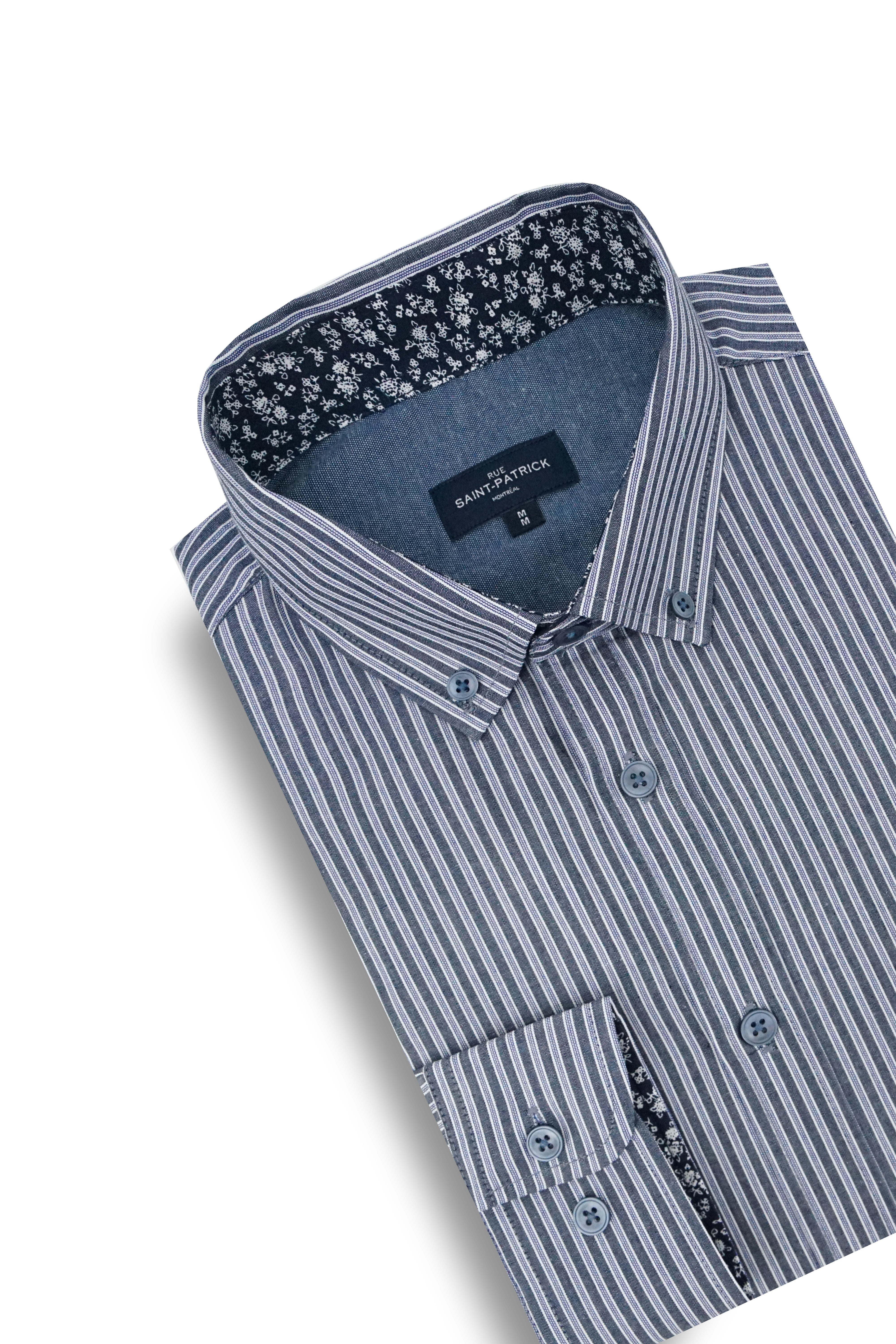Hochelaga Striped Poplin Shirt in Dark Indigo and Blue