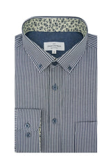 Comtois Striped Poplin Shirt in Silver and Dark Indigo