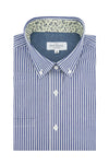 Belvedere Striped Poplin Shirt in Silver and Dark Indigo