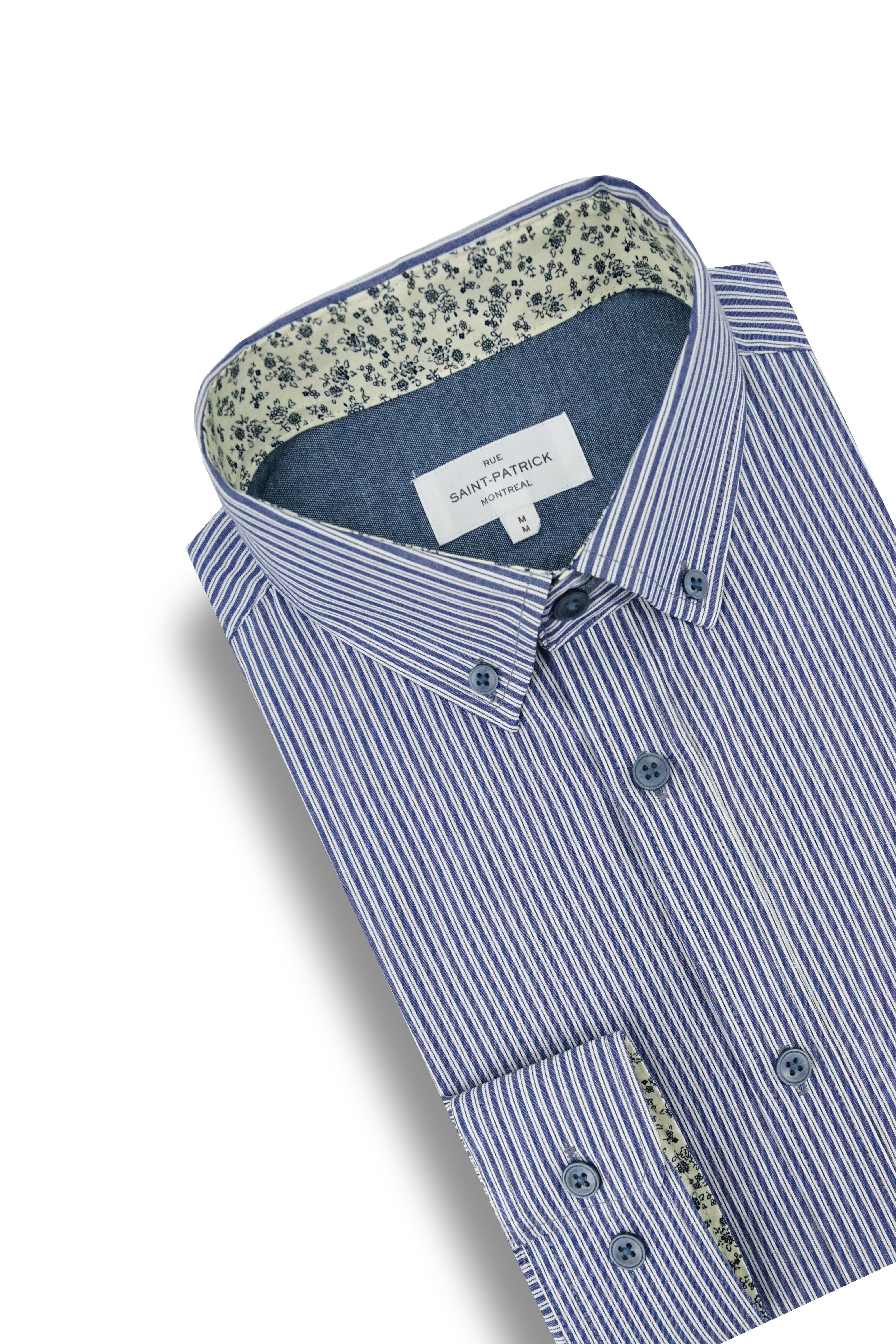 Belvedere Striped Poplin Shirt in Silver and Dark Indigo