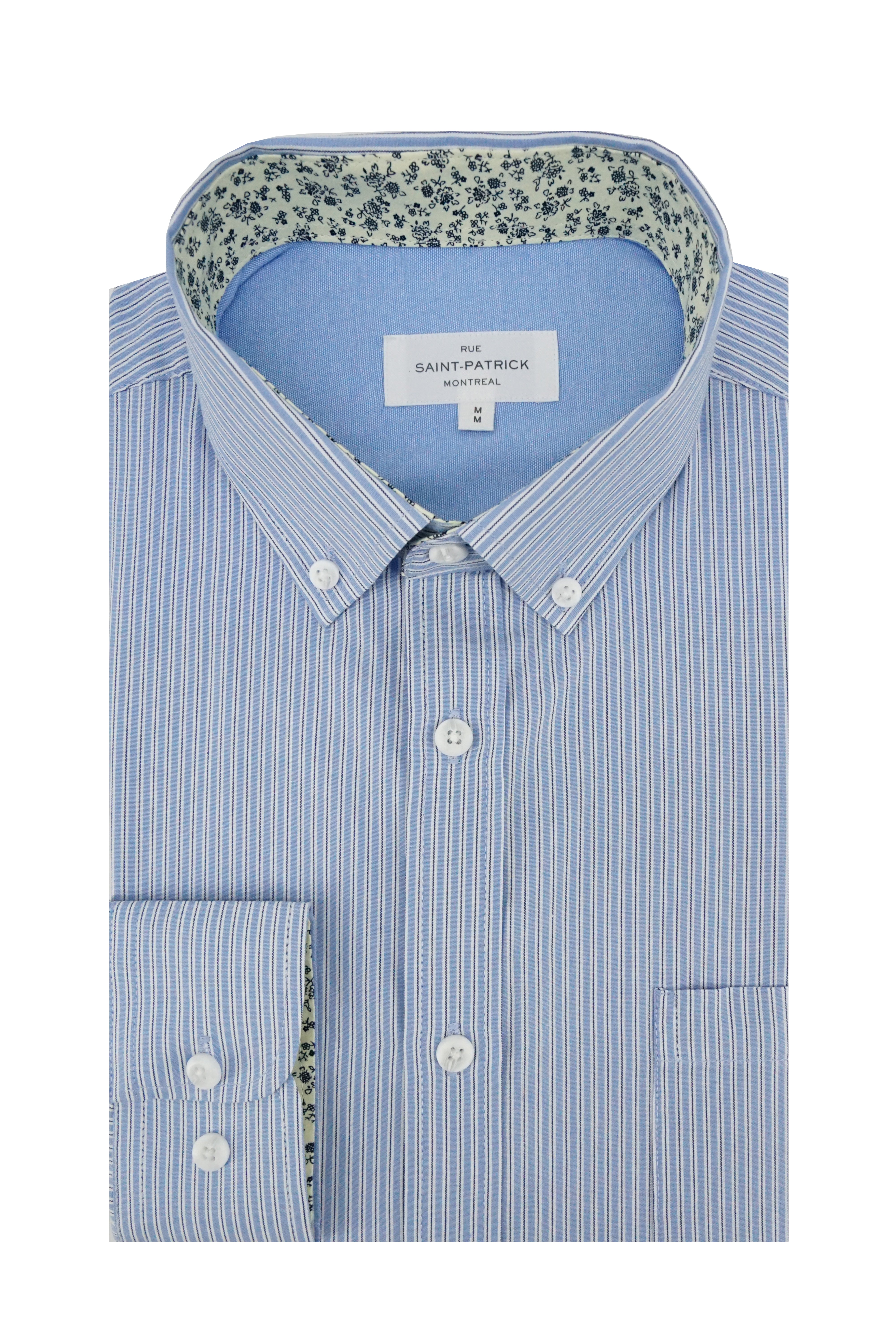 Francoeur Striped Poplin Shirt in Sky Blue and White