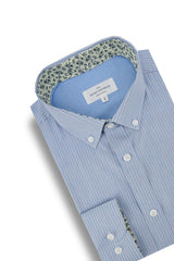 Francoeur Striped Poplin Shirt in Sky Blue and White