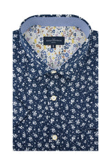 Crosshaven Short Sleeve Floral Poplin Shirt in Navy