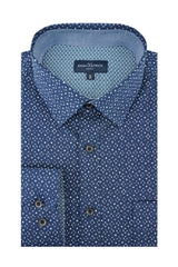 Fethard Printed Stretch Poplin Shirt in Navy