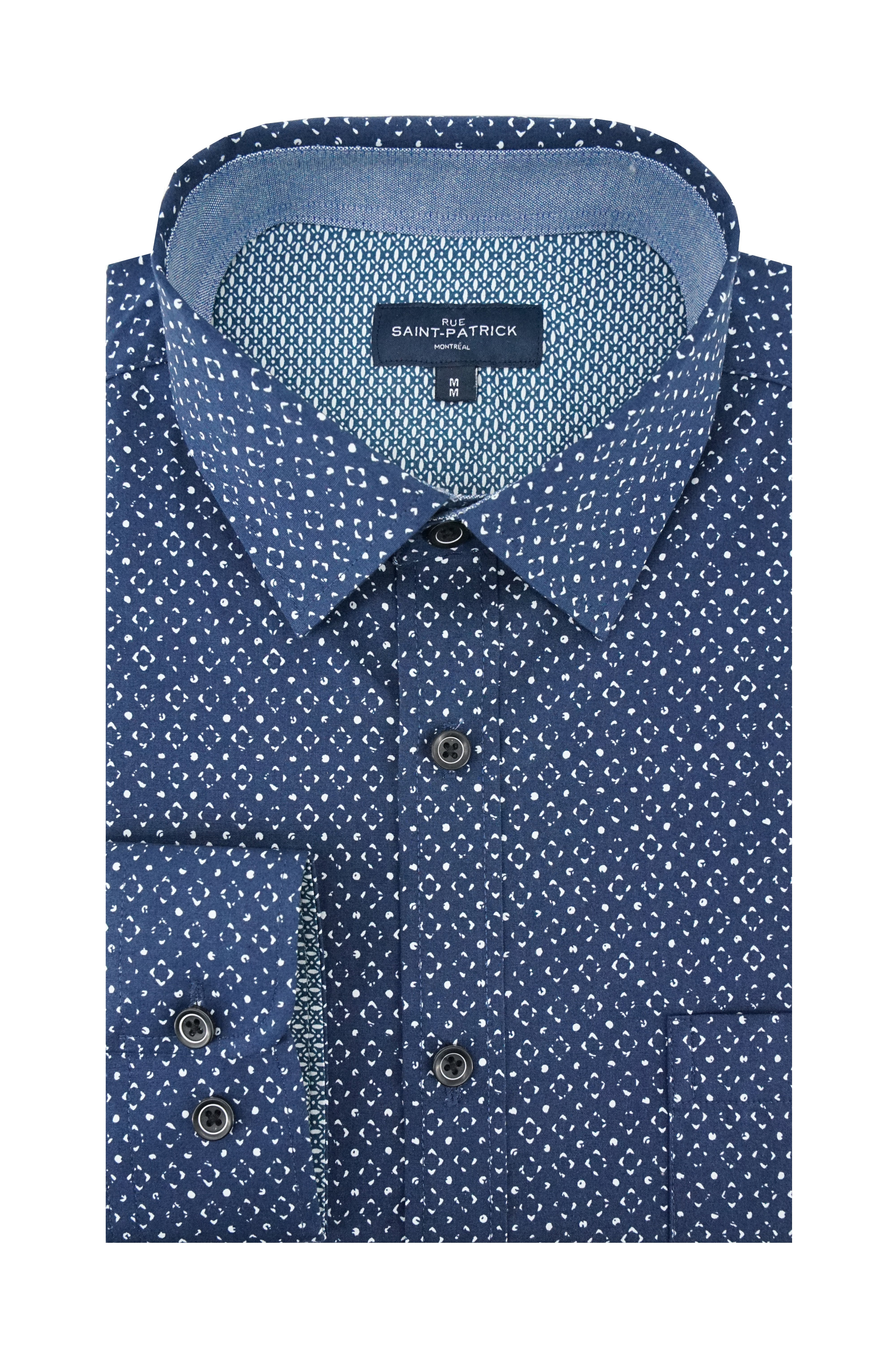 Fethard Printed Stretch Poplin Shirt in Navy