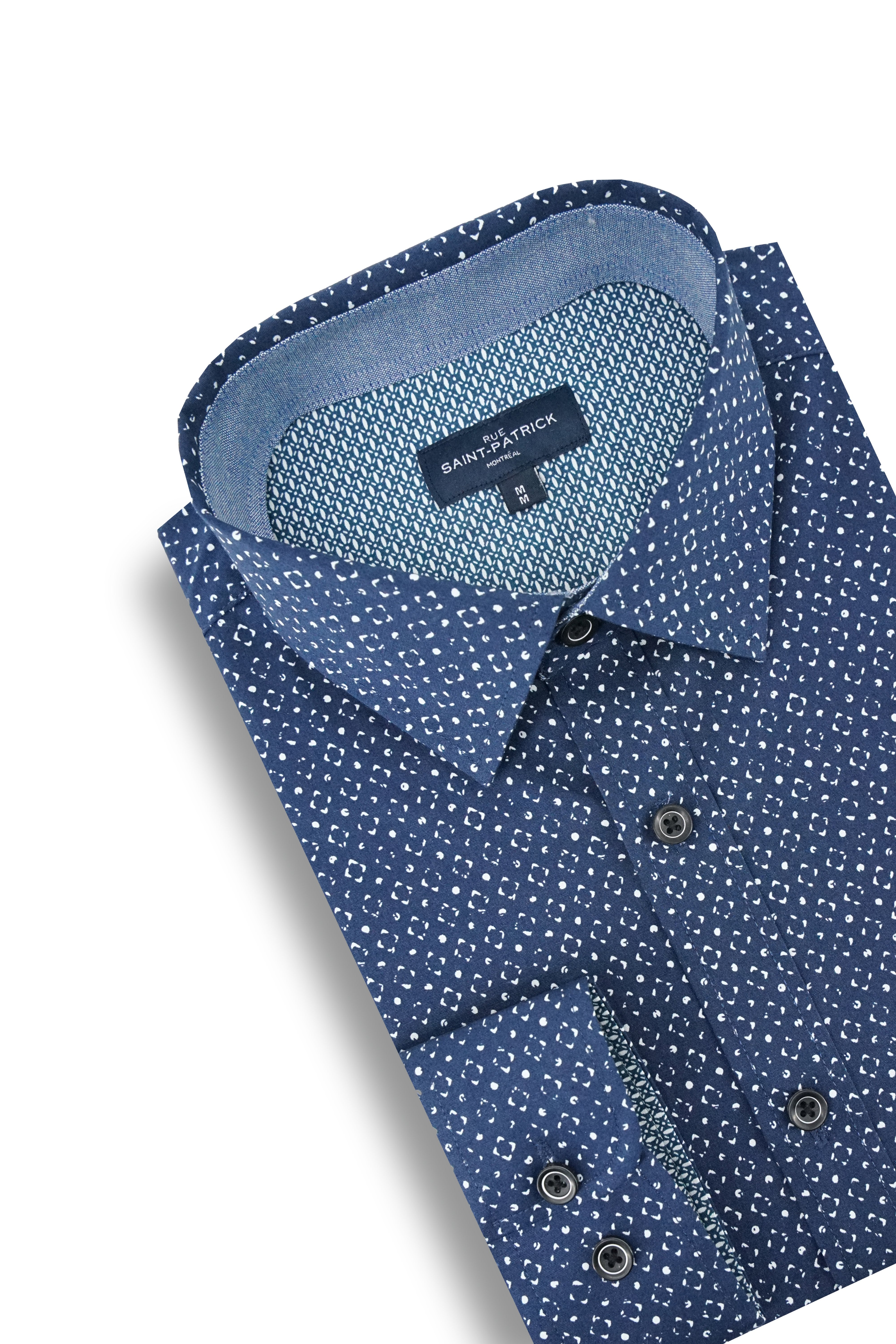 Fethard Printed Stretch Poplin Shirt in Navy
