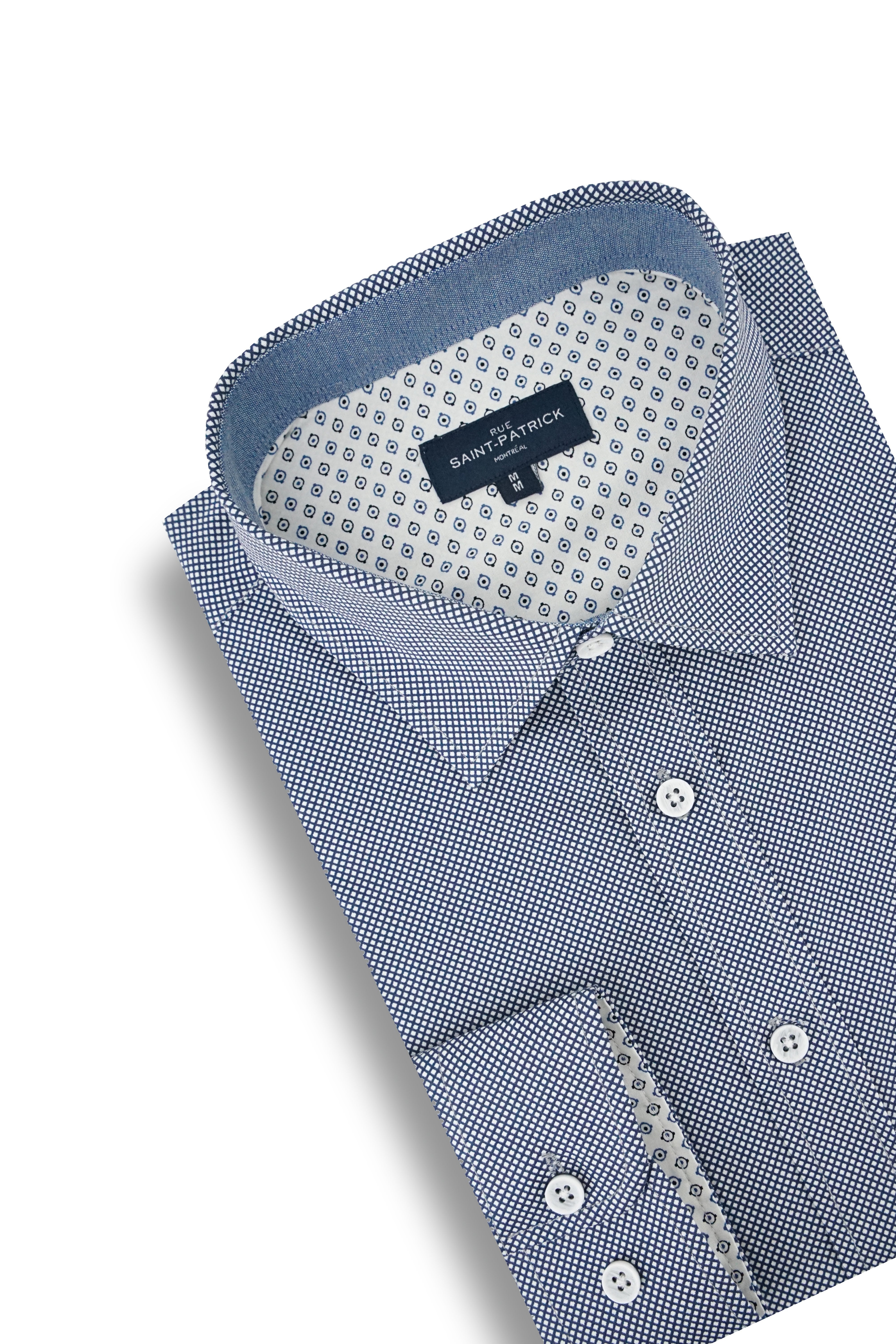 Tramore Printed Stretch Poplin Shirt in Navy and White