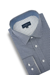 Ballycastle Printed Stretch Poplin Shirt in Navy and White