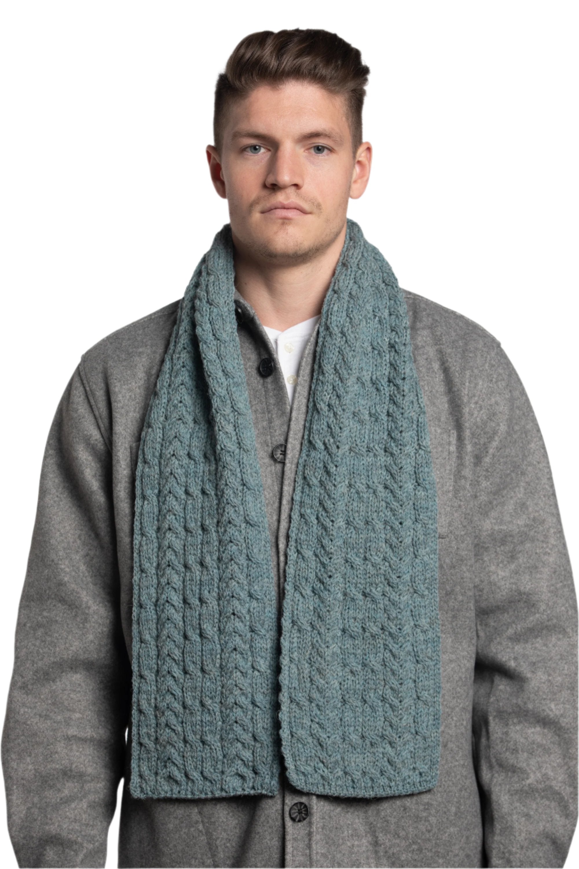 Made in Ireland Worsted Wool Scarf in Light Teal