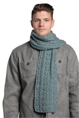 Made in Ireland Worsted Wool Scarf in Light Teal