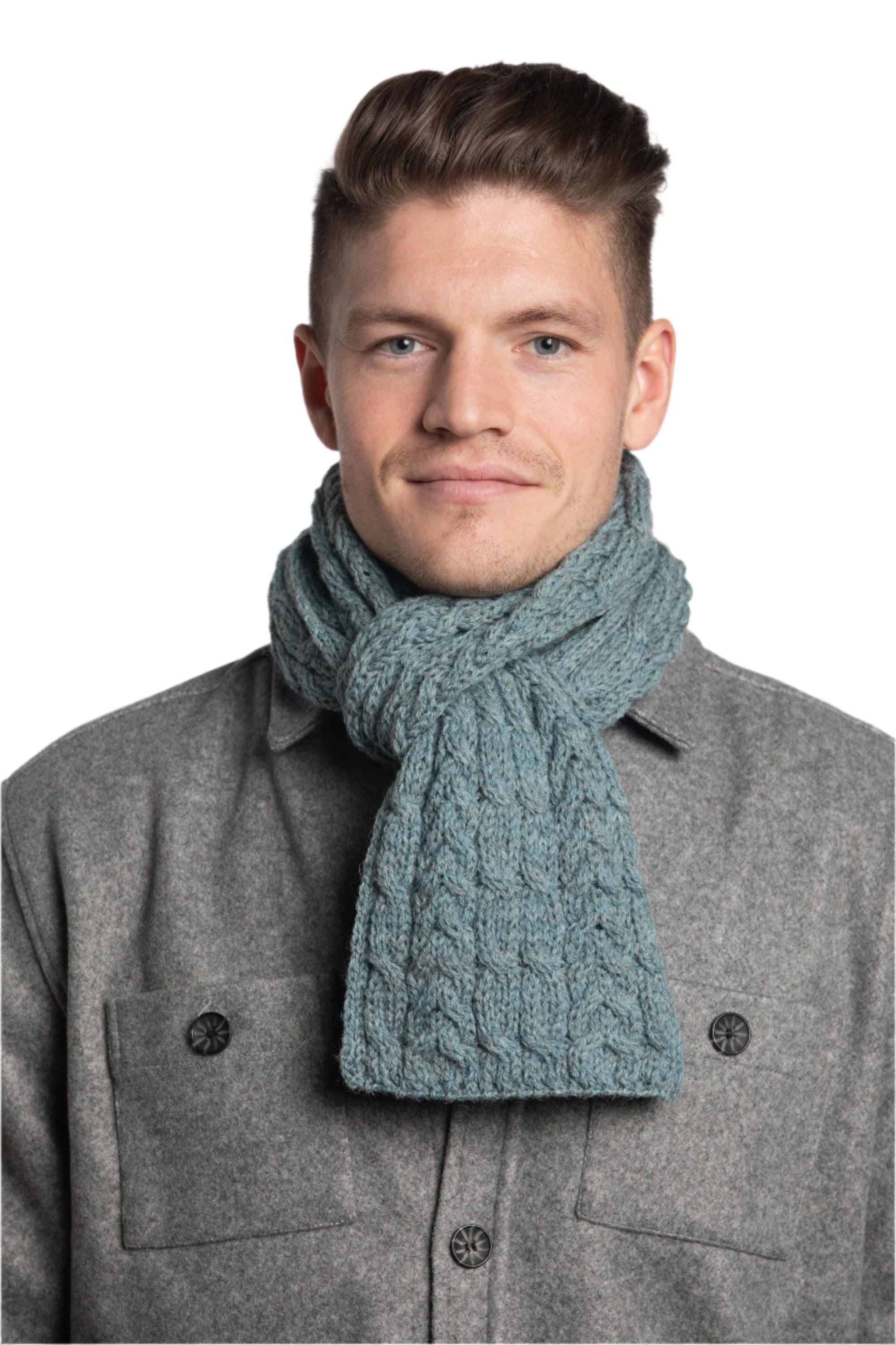 Made in Ireland Worsted Wool Scarf in Light Teal