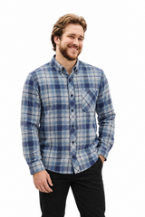 Chemise en flanelle de Marseille, bleu marine et bleu marine