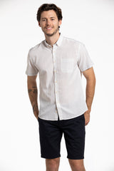 Caerleon Linen Blend Short Sleeve Shirt in White