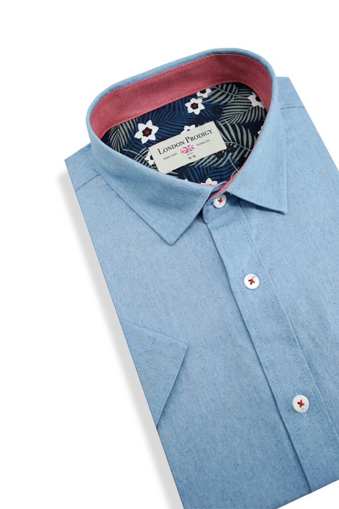 Chemise à manches courtes Bristol en bleu poudré