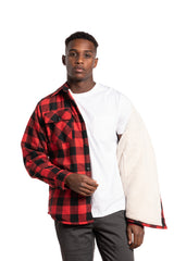 Caledon Sherpa Lined OverShirt in Red and Black