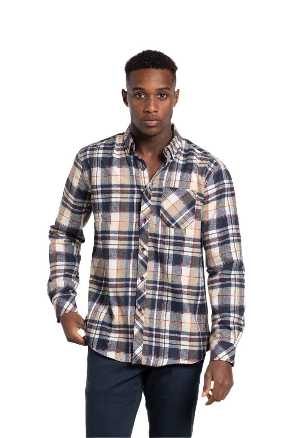 Ballylone Flannel Shirt in Navy and Beige
