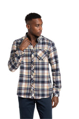 Ballylone Flannel Shirt in Navy and Beige
