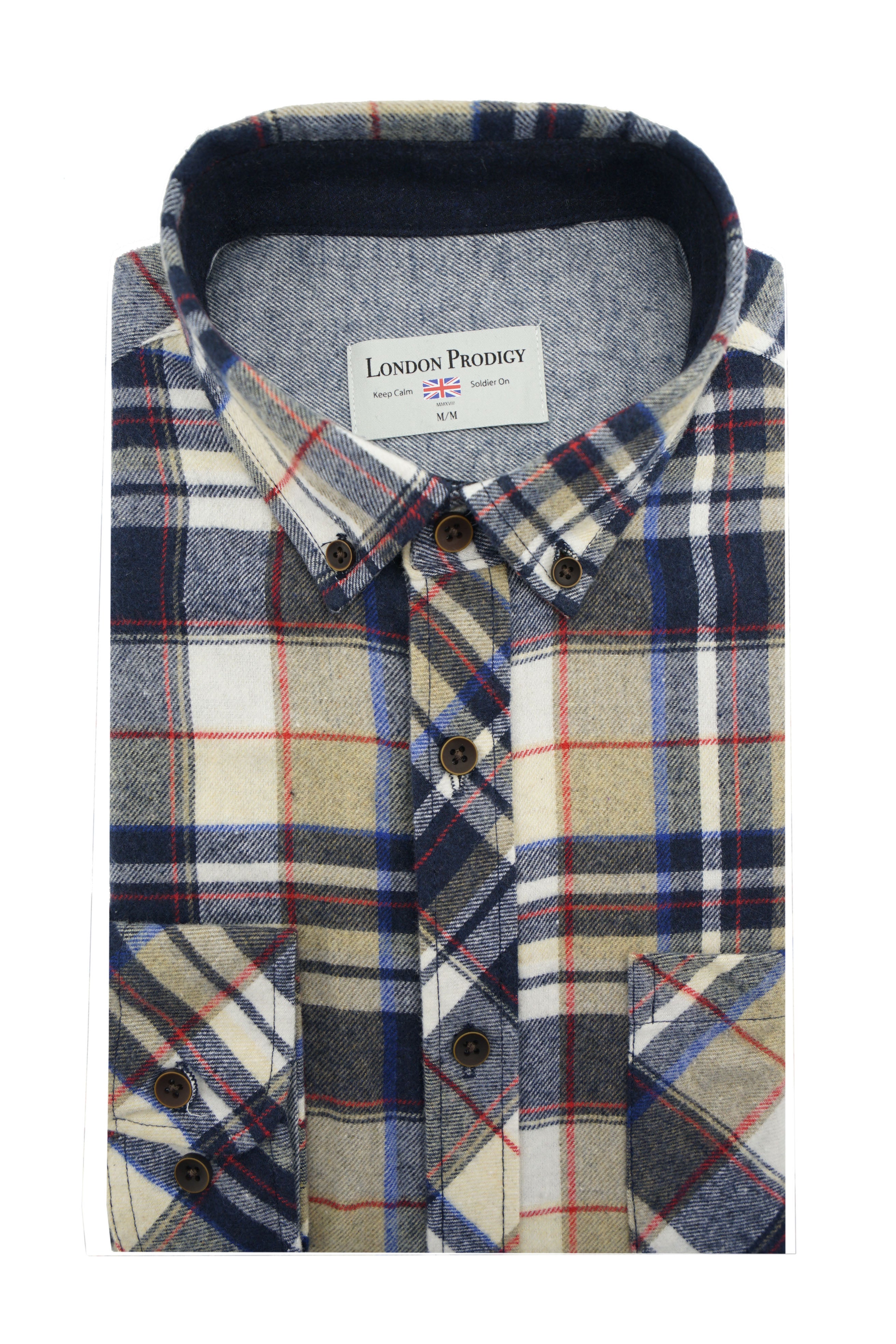 Ballylone Flannel Shirt in Navy and Beige