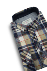 Ballylone Flannel Shirt in Navy and Beige