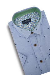 Calgary Maple Leaf Print Short Sleeve Shirt in Blue
