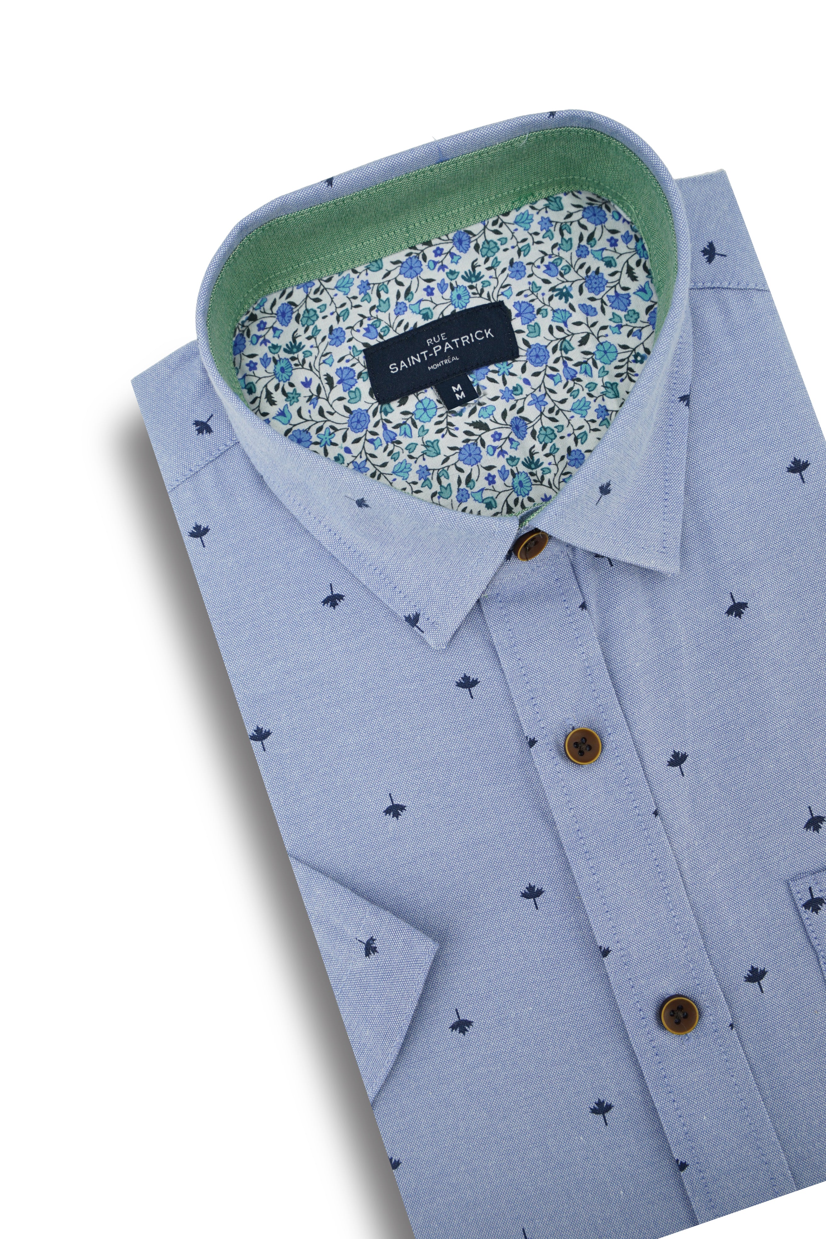 Calgary Maple Leaf Print Short Sleeve Shirt in Blue