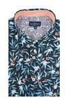 Chemise à manches courtes à motif floral Montego en noir et bleu corail