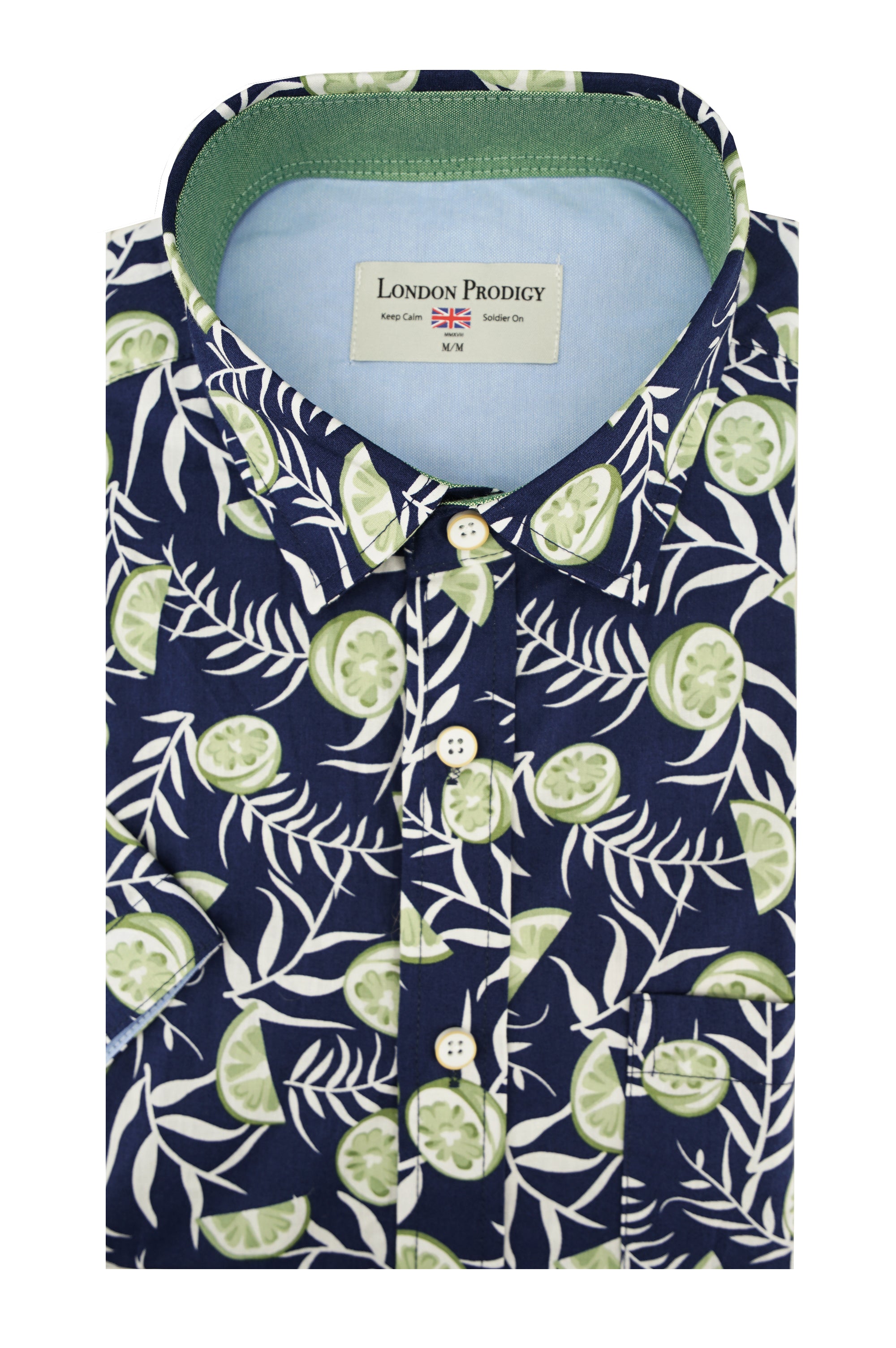 Chemise à manches courtes Lima en bleu marine et citron vert