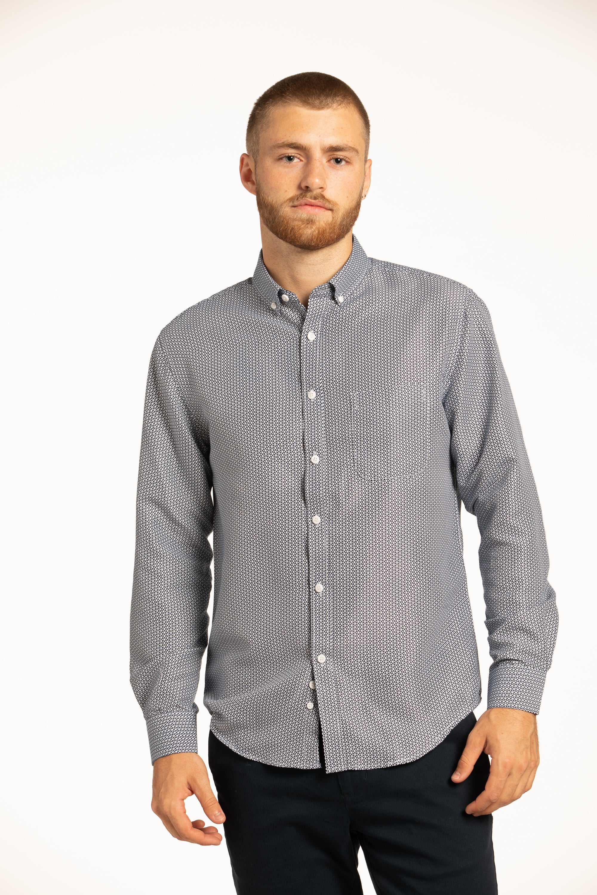 Chemise Metz en bleu marine et blanc
