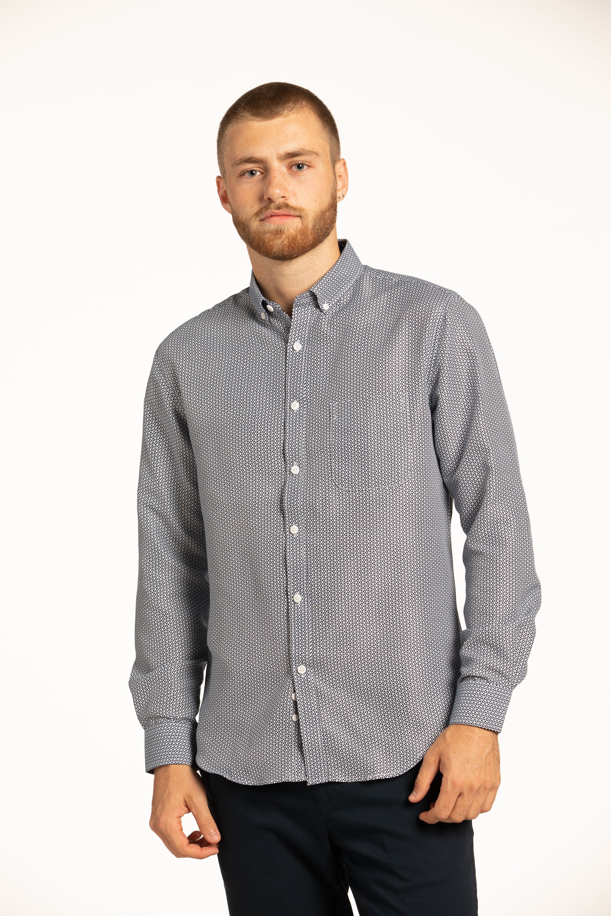 Chemise Metz en bleu marine et blanc