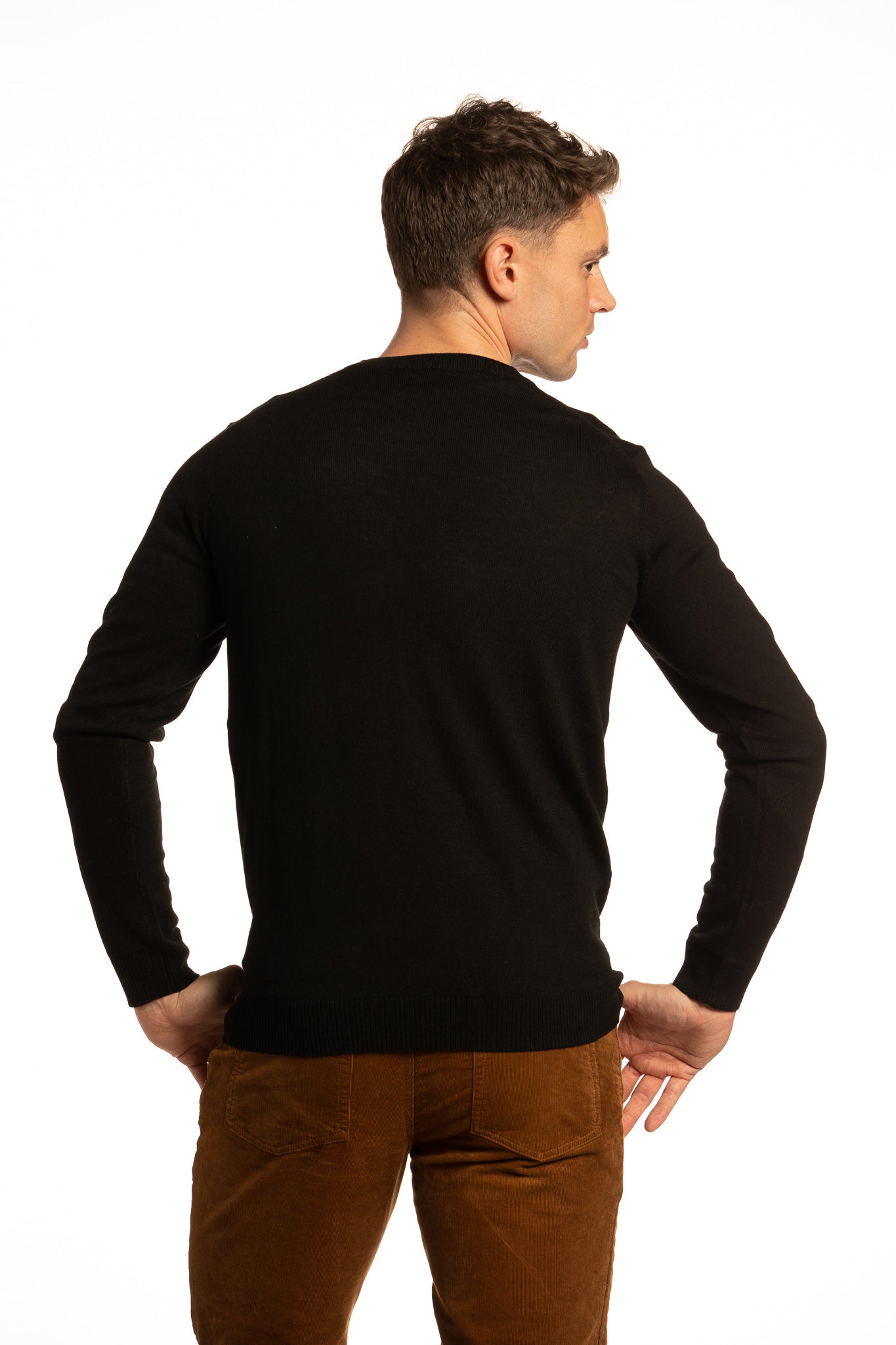 V-Neck Merino Wool Sweater in Black