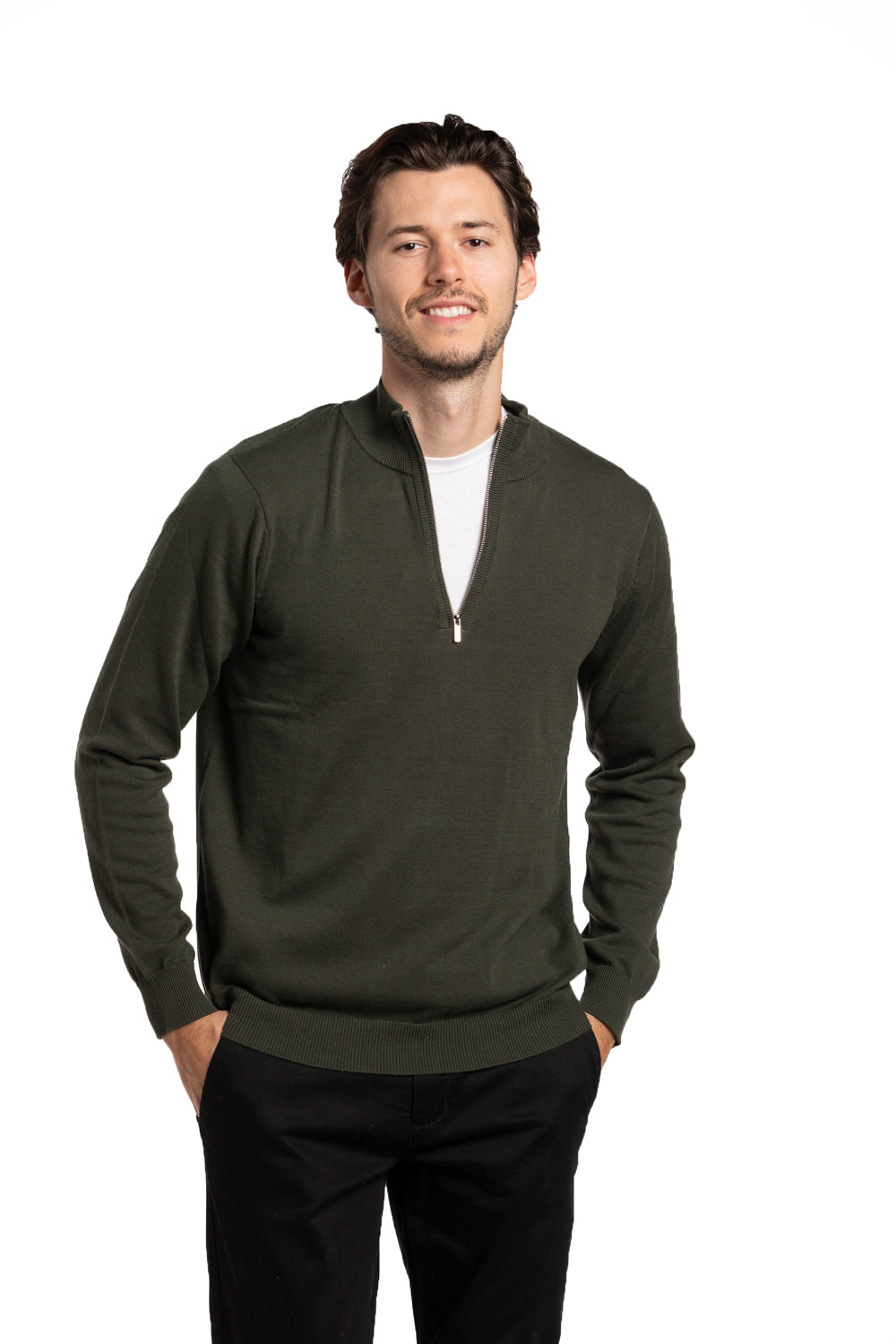 Zip Mock neck Sweater in London Green