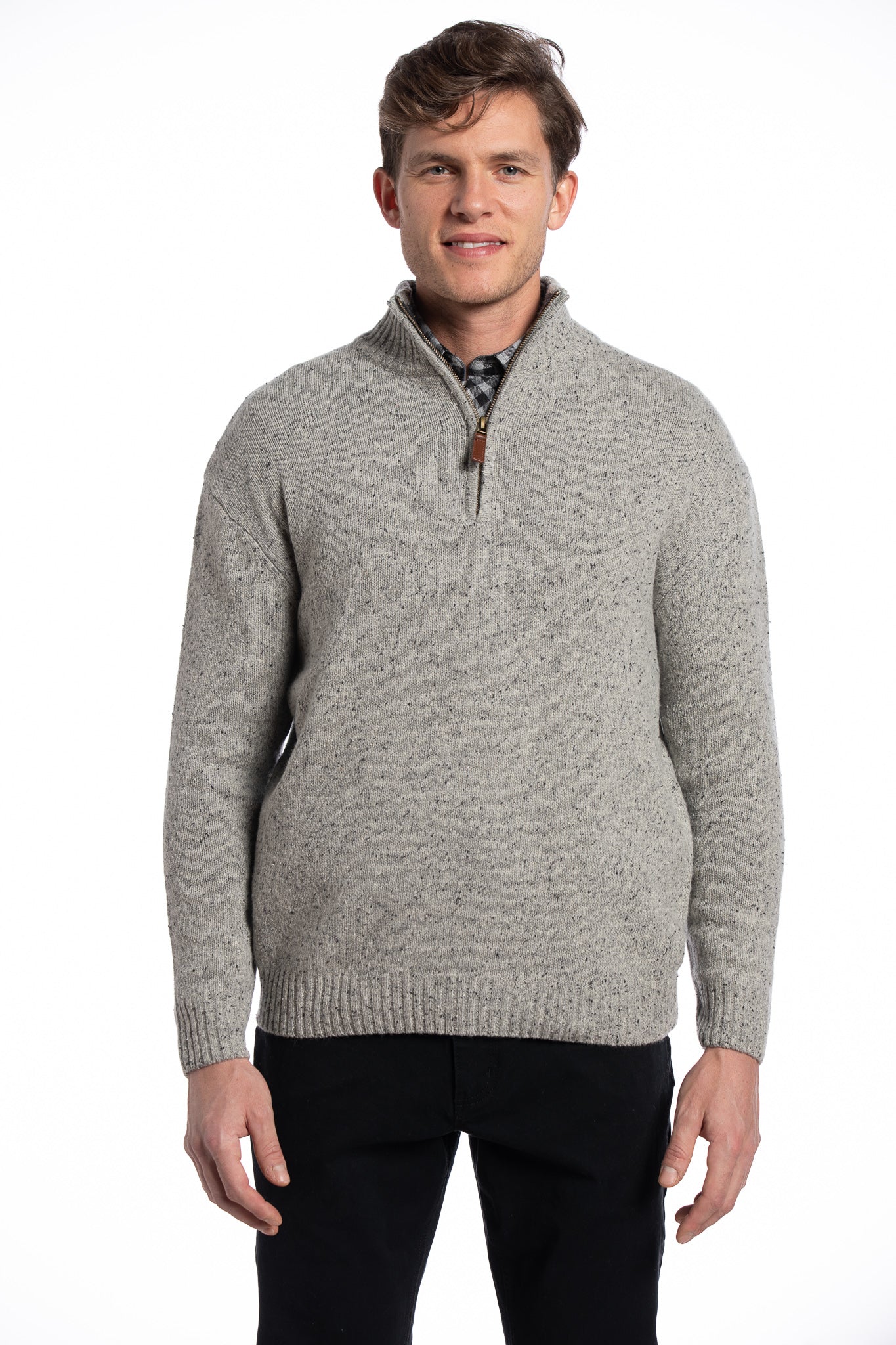 Donegal Blend Zip Neck Sweater - Stone Grey