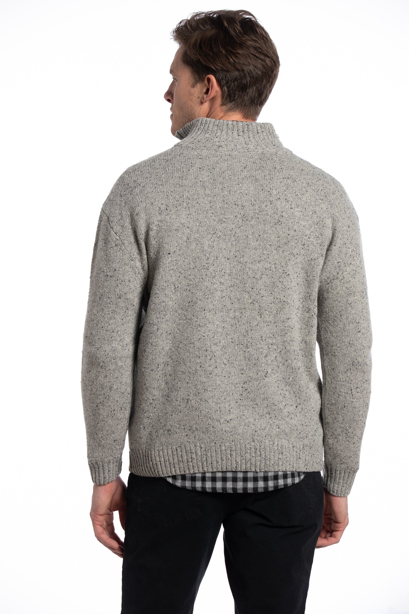 Donegal Blend Zip Neck Sweater - Stone Grey