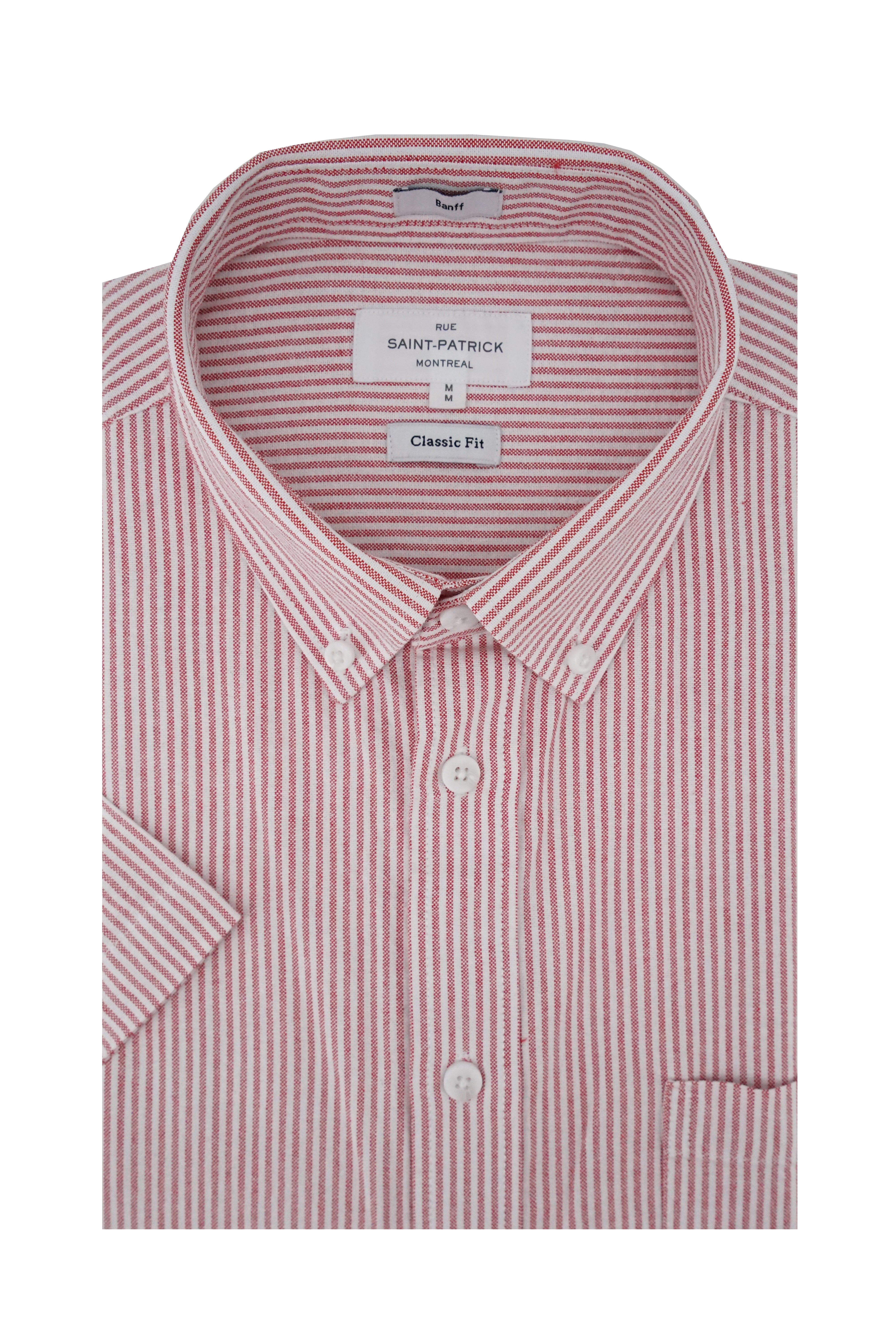 Chemise Oxford à fines rayures Banff, manches courtes, coupe classique