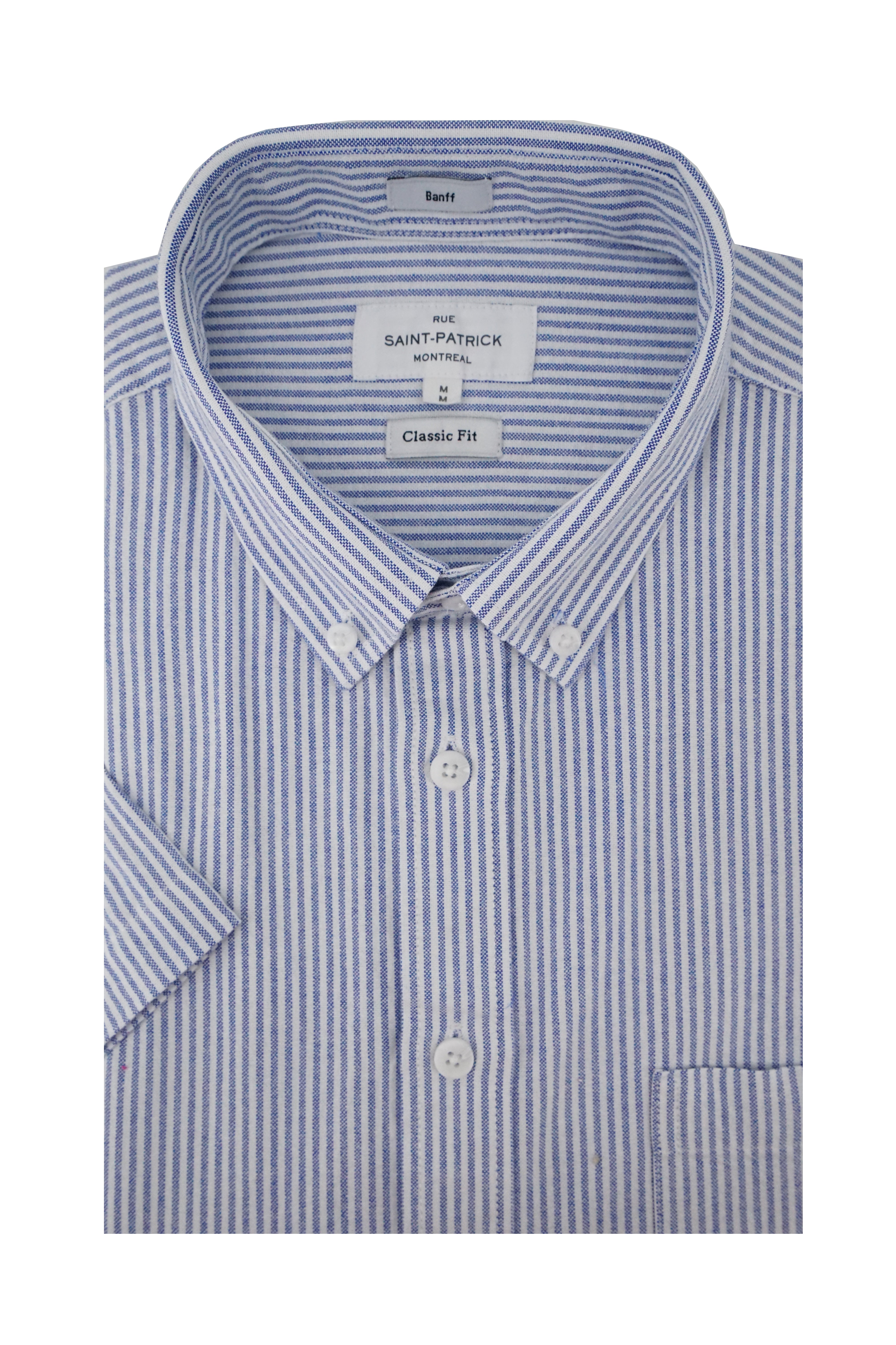 Chemise Oxford à fines rayures Banff, manches courtes, coupe classique
