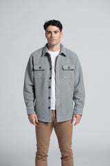 Dublin Herringbone Wool Blend Men's Shacket in Light Grey