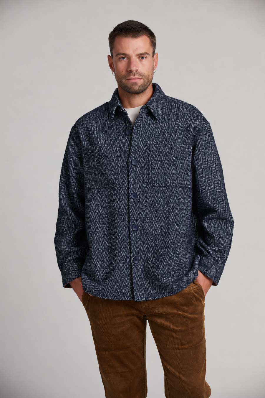 Surchemise en mélange de laine à motif chevrons Sherbrooke – Navy