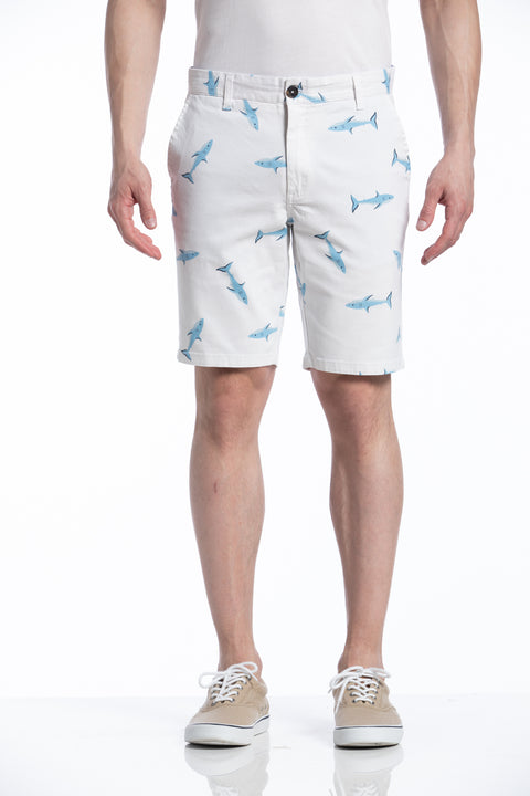 Stretch Malone Shark Shorts in White and Aqua