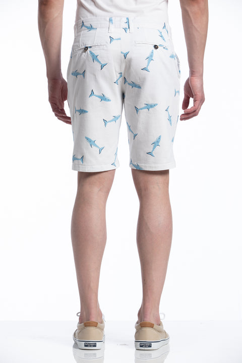 Stretch Malone Shark Shorts in White and Aqua