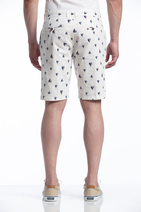 Stretch Malone Boat Shorts in White and Navy