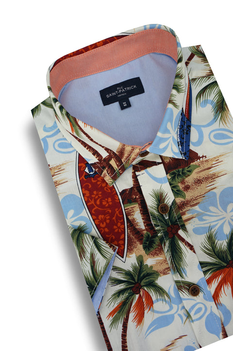 Maui Surfboard Short Sleeve Shirt in Sky Blue and Green