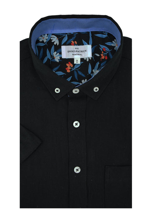 Cappagh Linen Blend Short Sleeve Shirt in Black