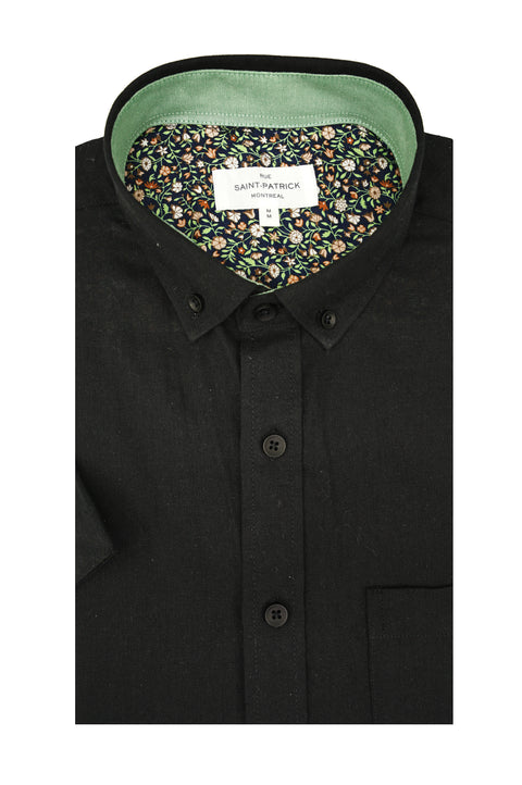Cappagh Linen Blend Short Sleeve Shirt in Black