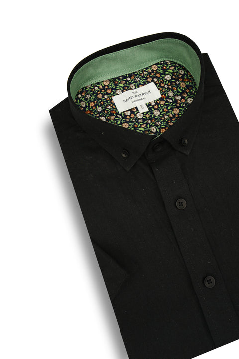 Cappagh Linen Blend Short Sleeve Shirt in Black