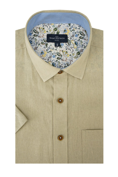 Warwickshire Linen Blend Short Sleeve Shirt in Sand