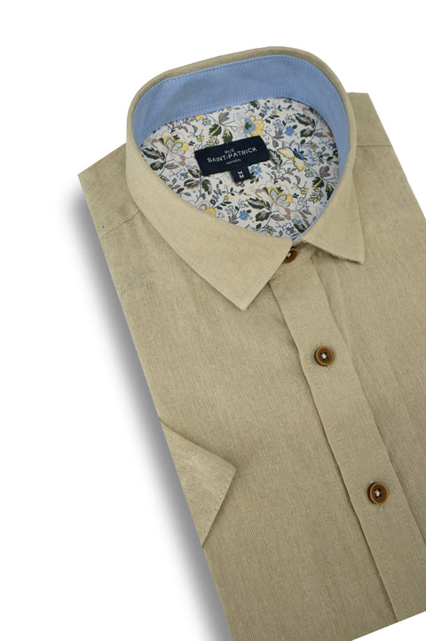 Warwickshire Linen Blend Short Sleeve Shirt in Sand