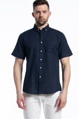 Chemise à manches courtes en lin mélangé Cappagh en bleu marine