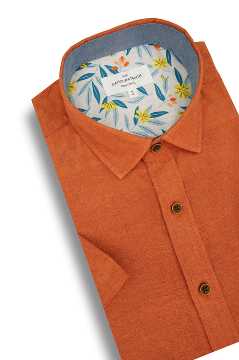 Berkshire Linen Blend Short Sleeve Shirt in Paprika