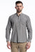Kerrera Linen Pinstripe Shirt in Truffle Grey with Mandarin Collar