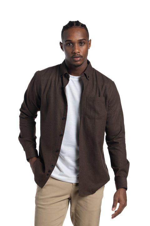 Helsinki Brushed Diagonal Twill Shirt in Espresso